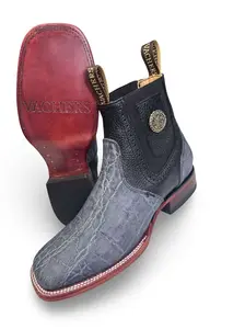 Men's Fashion Leather Cowboy Boot with Elephant Ear Print, Stylish Men's Footwear