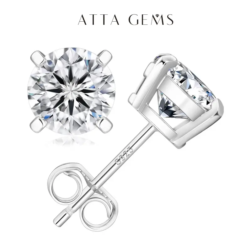 ATTAGEMS D Color Round Shape 3.0MM Lab-Created Moissanite Stud Earrings Sterling Silver E005, Elegant Minimalist Earrings, Versatile Earrings summerwins,summerwins