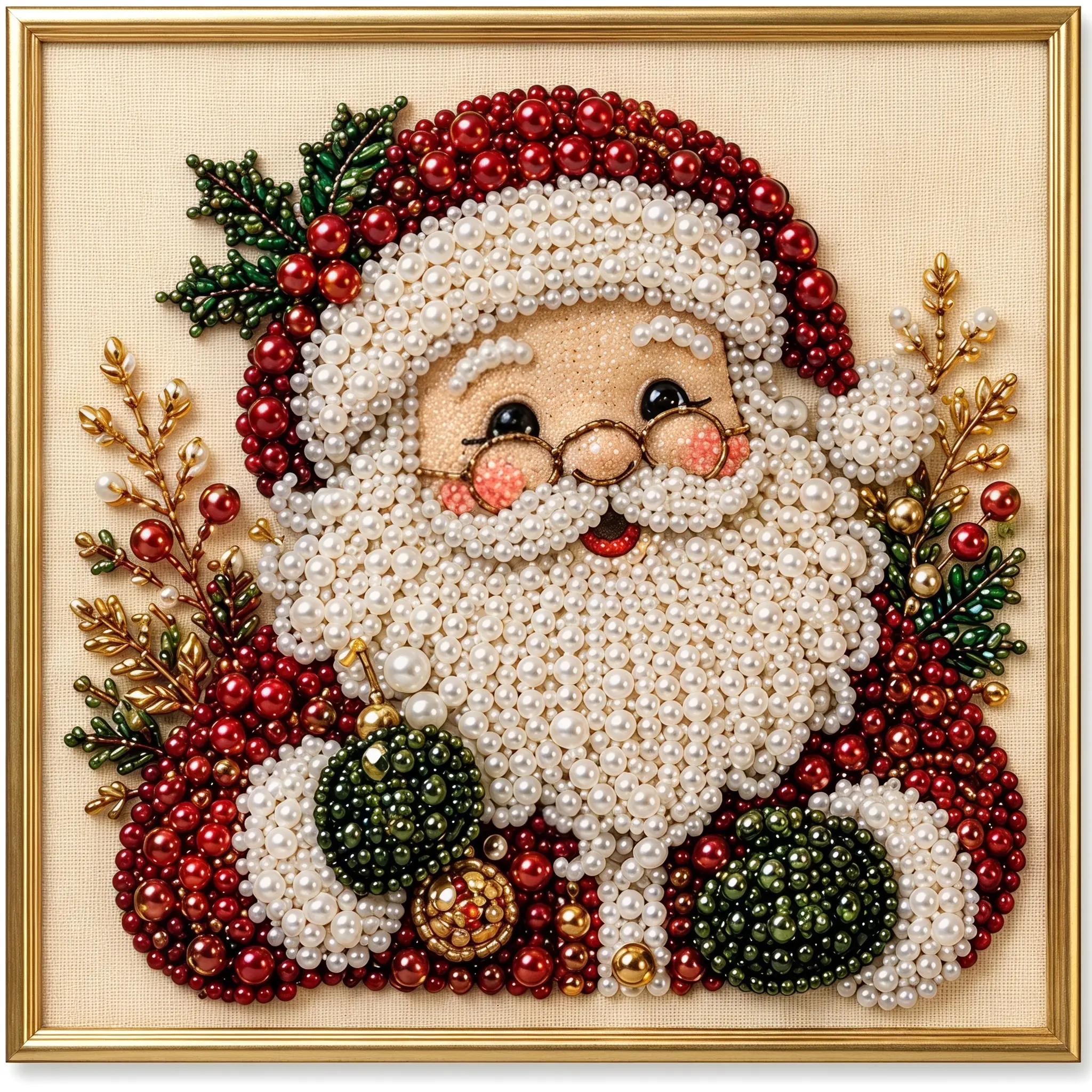 DIY Santa Beaded Framed Painting Kit, Christmas Pearl Bead Mosaic Craft Set, Festive Santa Decor Art Kit for Home Holiday Decoration