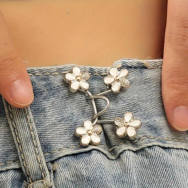 Flower Design Pant Waist Tightener,  Detachable Fashion Waist Buttons Pins, No Sewing Waistband Tightener for Indoor & Outdoor