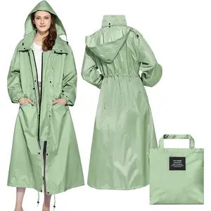 Womens long raincoats rain jacket waterproof packable hooded windbreaker lightweight adjustable waist for outdoor