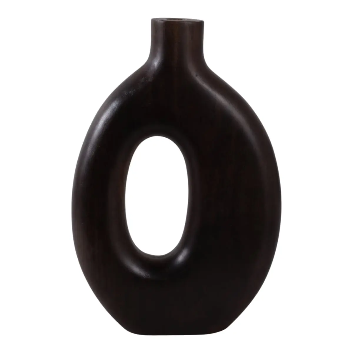 212 MAIN Modern Dark Brown Cut-out Wooden Vase, 14 in x 9 in Home Decorative Piece, Home Supplies (Model 17558-10), Home Decorative Vase