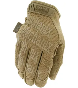 Mechanix Wear The Original Glove - Coyote Brown with Text Design & Velcro Closure - 0.8mm Synthetic Leather Palm - CoolPlus Mesh Back - Durable & Comfortable for Military & Law Enforcement Professionals