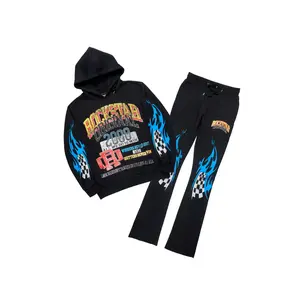 Colorful Race Black Hoodie Stacked Track Set