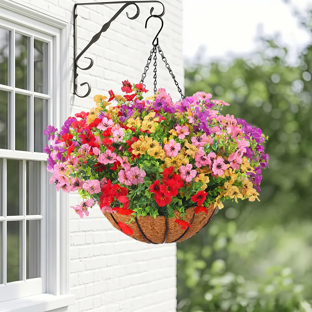 1 Set Assorted Purple Violet Hanging Basket 30 cm Artificial Hanging Flowers Plant UV-resistant Windproof Waterproof Faux flowers with 1 Hanging Basket 1 Grass Ball 12 Flowers , suitable for porches, homes, patios, balconies, and gardens summervibes.