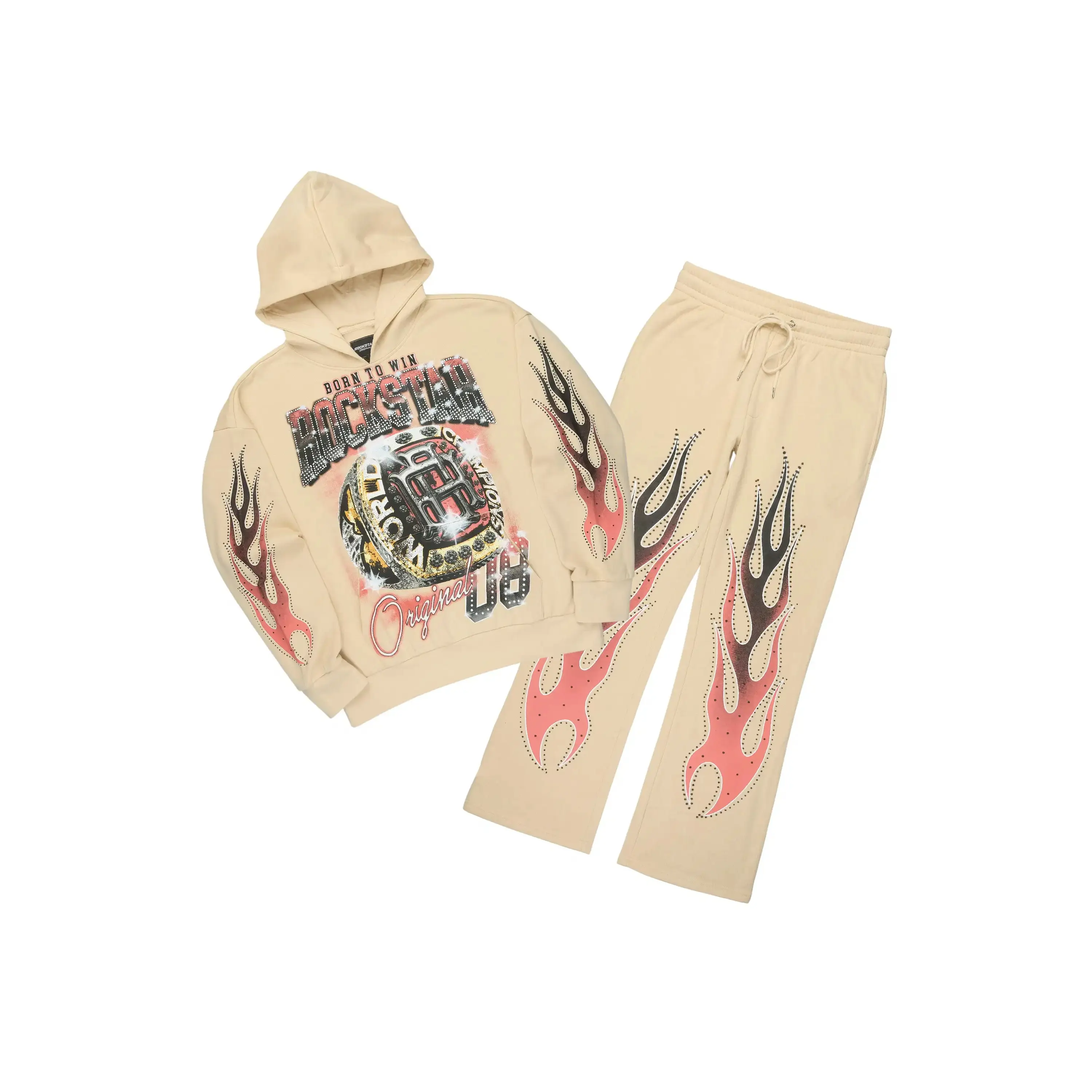 Glans Beige Hoodie/Baggy Pant Track Set