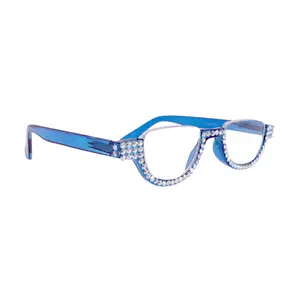 Half Moon, (Bling) Woman Reading Glasses W (AB Aurora Borealis) Genuine European Crystals Reader +1.25 +1.50..+4 Frame, NY Fifth Avenue Clear