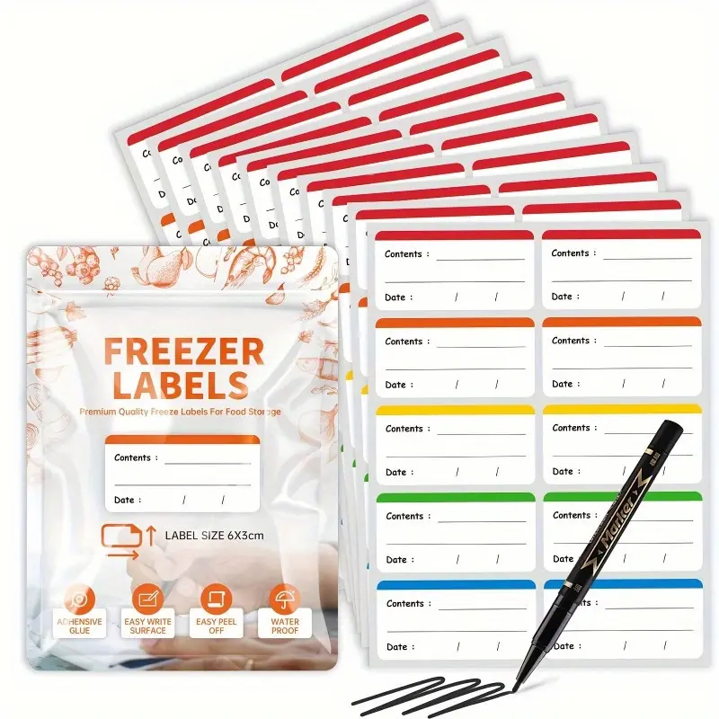 100pcs Coloured Freezer Labels Food Storage Labels Stickers Sticker Sheets, Label Set, Fridge Stickers Removable Labels Easy Peel Off For Food Containers, Freezer Meal Tags For Kitchen Organization, Sticky Labels, Self Adhesive Labels