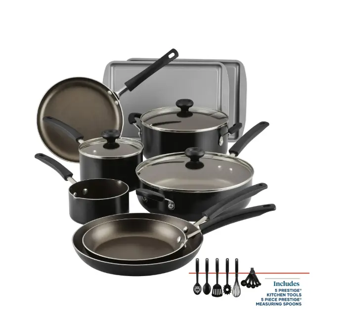 Farberware Easy Clean 22 Piece Nonstick Aluminum Pot and Pan Set, Black