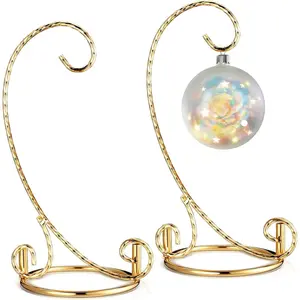 2 Pcs Ornament Display Stand - Small Twisted Ornament Hanger Stand Holder Hanging Terrarium Holder Plants Witch Ball Wedding Party Ornaments Perfect for Home and Office Decor Gold 7.5" H