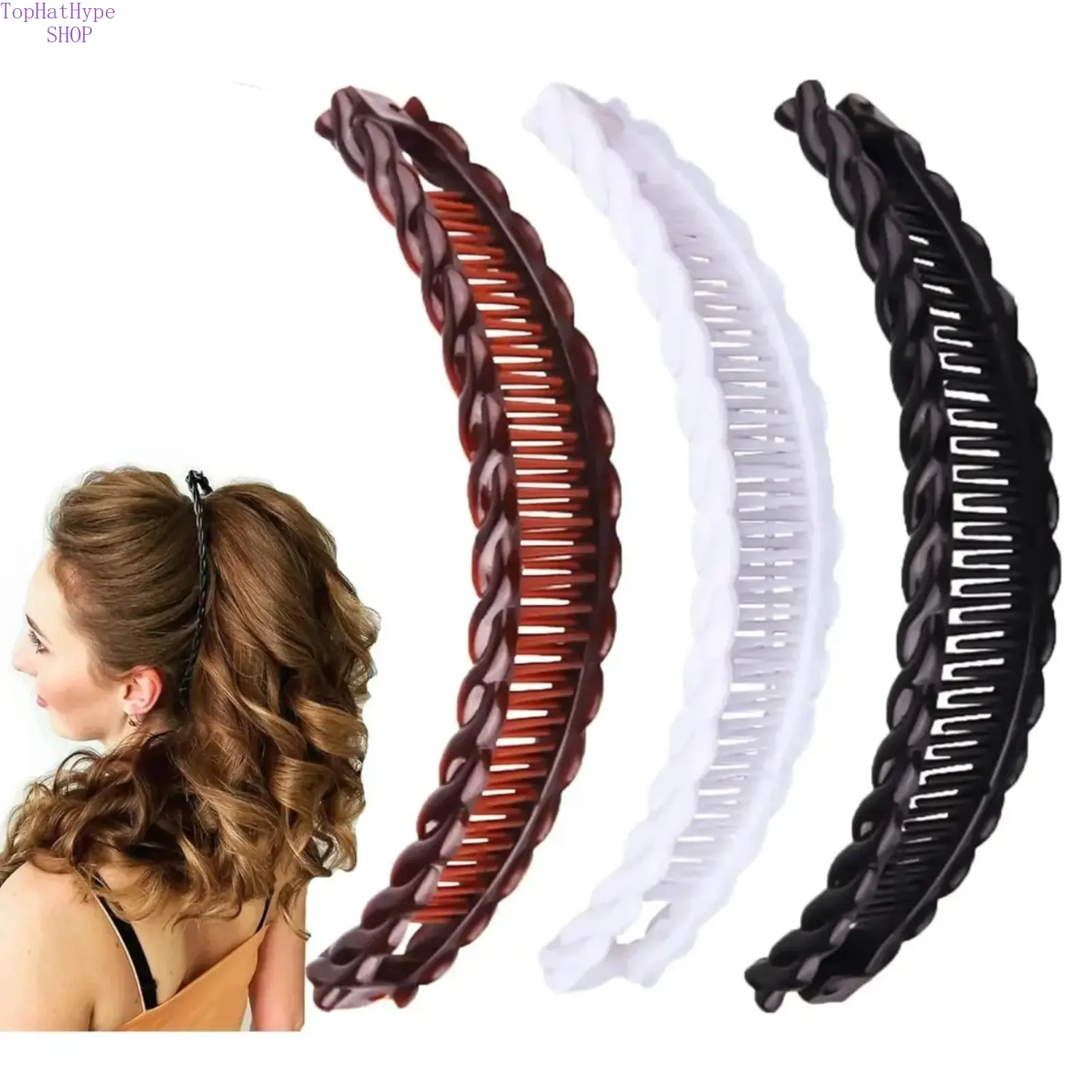 Set of 3 Vintage Banana Hair Clips, Strong Hold Styling Clips for Thick Hair & Curly Hair, Perfect for Updos & Curly Ponytails, Retro Stylish Hair Claw Accessories for Women with Long Hair