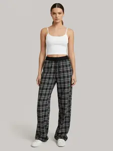 Women's Two-Piece Set, Striped Plaid Tank Top & Long Pants, Fitted Streetwear Casual Fashion Trendy Sportswear, Athleisure Wear Set