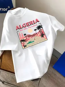 Men's Summer Casual T-Shirt, Algeria Paradise Theme Print, Comfortable Daily Wear, Ideal for Spring and Summer, Slim-Fitting Long Sleeveless Top