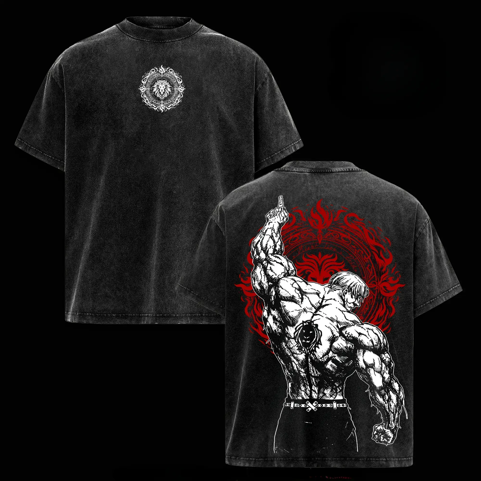 Men's The 7 Deadly Sins Escanor Lion Sin of Pride Anime Graphic T-Shirt - Classic, Premium Cotton, Cold Wash, Crew Neck, Loose-Fitting, Vintage Washed, Noon Power Gym Aesthetic Print, Soft, Short Sleeve, Unisex Casual Streetwear Top, Gift for Anime Fans,