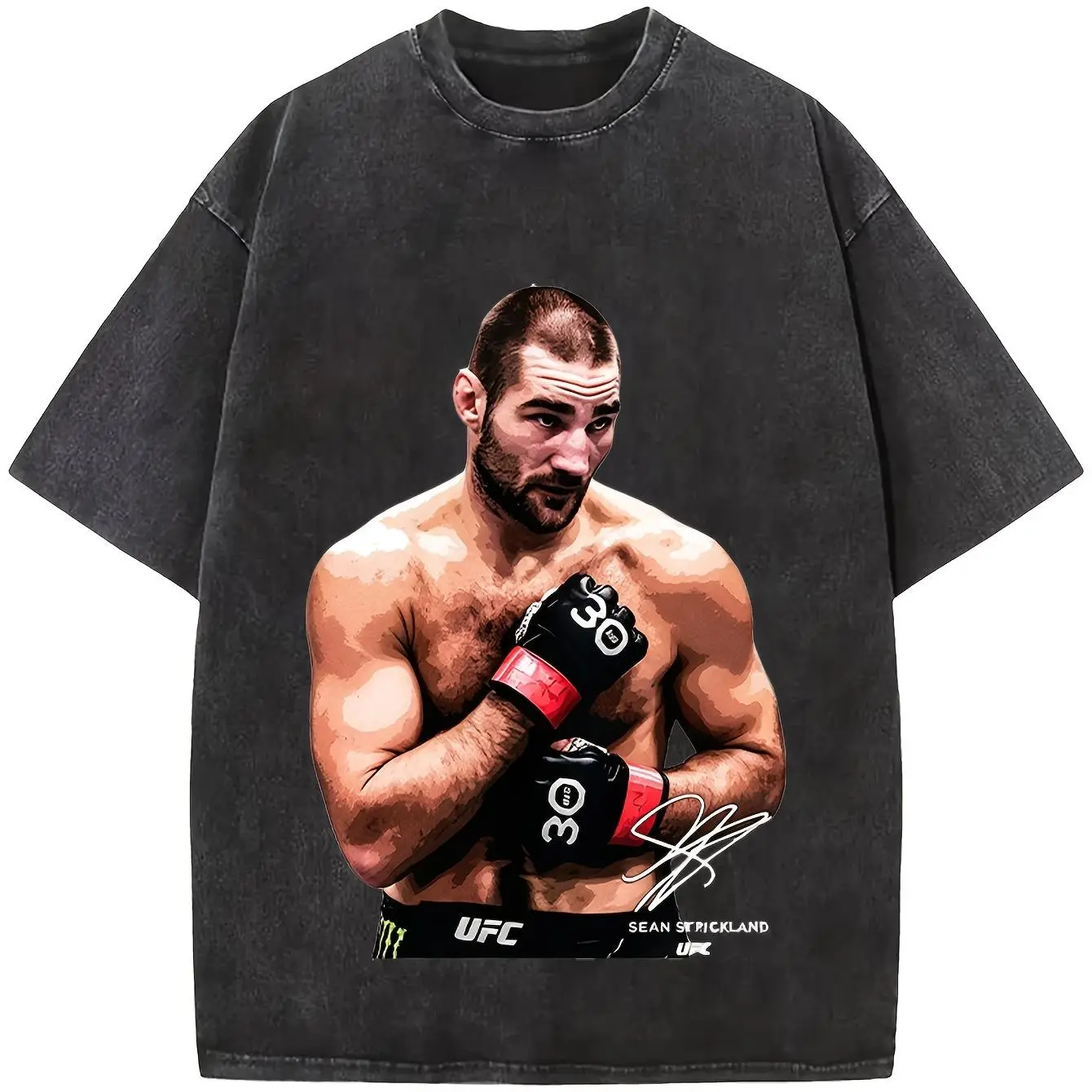 Men's Vintage Washed Oversized Sean Strickland UFC Fighter Portrait Graphic Casual Retro Short-Sleeve Personalized Streetwear T-Shirt, Men's Tops
