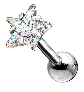 16G Star CZ Top Cartilage Barbell