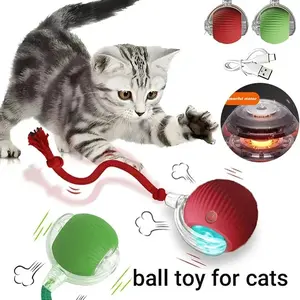 Interactive Cat Ball Toy with Tail, USB Rechargeable Motion Activated Rolling Pet Toy with LED Light for Indoor Cats and Small Dogs, Fast Rolling Exercise Boredom Relief Toy