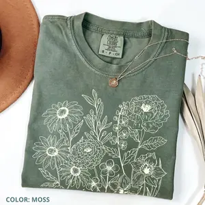 Comfort Colors Vintage Pressed Flowers Shirt, Boho Cottagecore Shirt, Botanical Floral Tee Wildflowers Shirt Gift for Gardener Floral Shirt Women's Autumn, Cotton Fabric