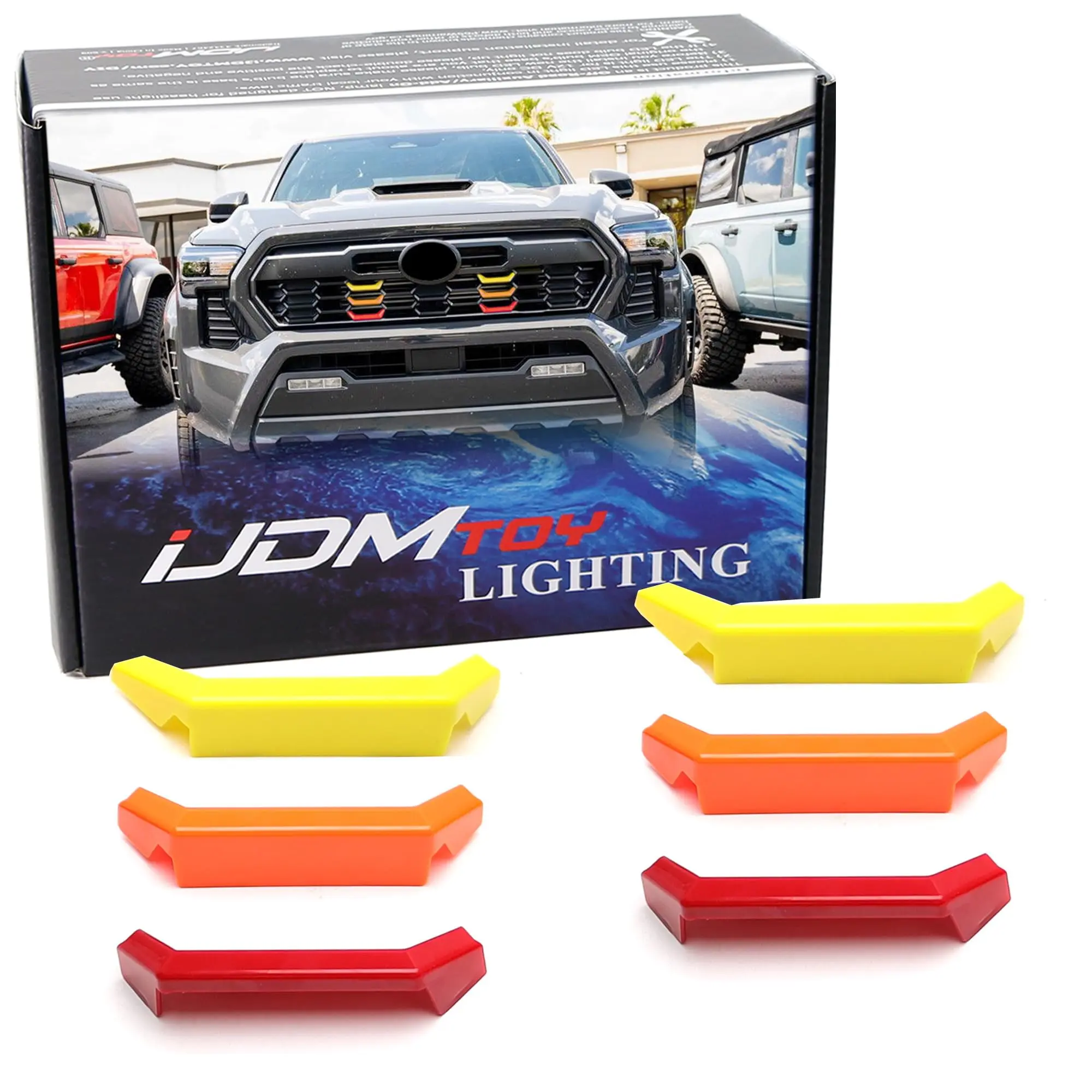 iJDMTOY 6pc Exact Fit Classic Retro Heritage 3-Color Grille Insert Trims For Toyota 2024-up Tacoma TRD Sport, TRD Off-Road or TRD Pre-Runner