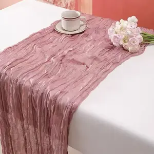 Boho Style Table Runner, Sage / Polyester Mesh, Christmas Decor, Wedding Party Centerpiece, Rural Lace, 90x180cm, 4/10 Pieces