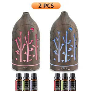 2 PCS Ultrasonic Essential Oil Diffuser Set with Auto Shut-Off & Whisper Quiet Operation  Includes Premium Essential Oils for Home, Office, Yoga, Spa, and Aromatherapy Use