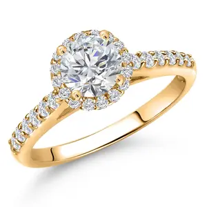 Gem Stone King 10K Yellow Gold 6MM Round Gemstone Birthstone and Lab Grown Diamond Engagement Ring For Women | Wedding Anniversary Promise Gold Ring For Women | Available in Size 5, 6, 7, 8, 9