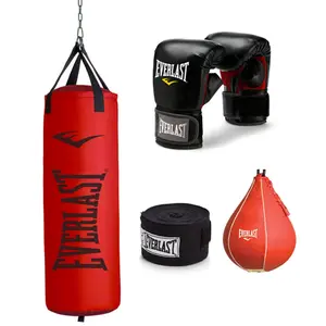 70lb Red Heavy Punching Bag, Speed Bag, Glove and Wrap Bundle