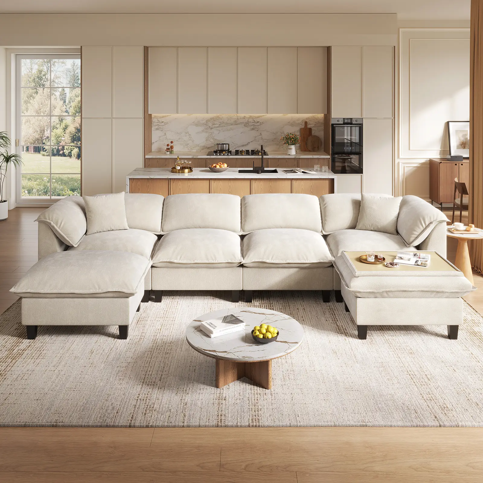 [3-4 Packages Shipping] Copiae 112‘’-143.7" Chenille Modular Sectional Sofa With Storage Ottoman, Washable Cushion Covers, Padded Armrests, Extra-Thick Deep Cushions, Tool-Free Assembly,dorm essentials,home decor