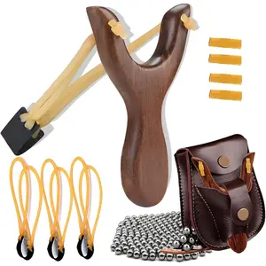 Solid Wooden Slingshot Set Classic Sling Shot for Outdoor Fun Hunting and Catapult Games Perfect Hunting Gear (Red)