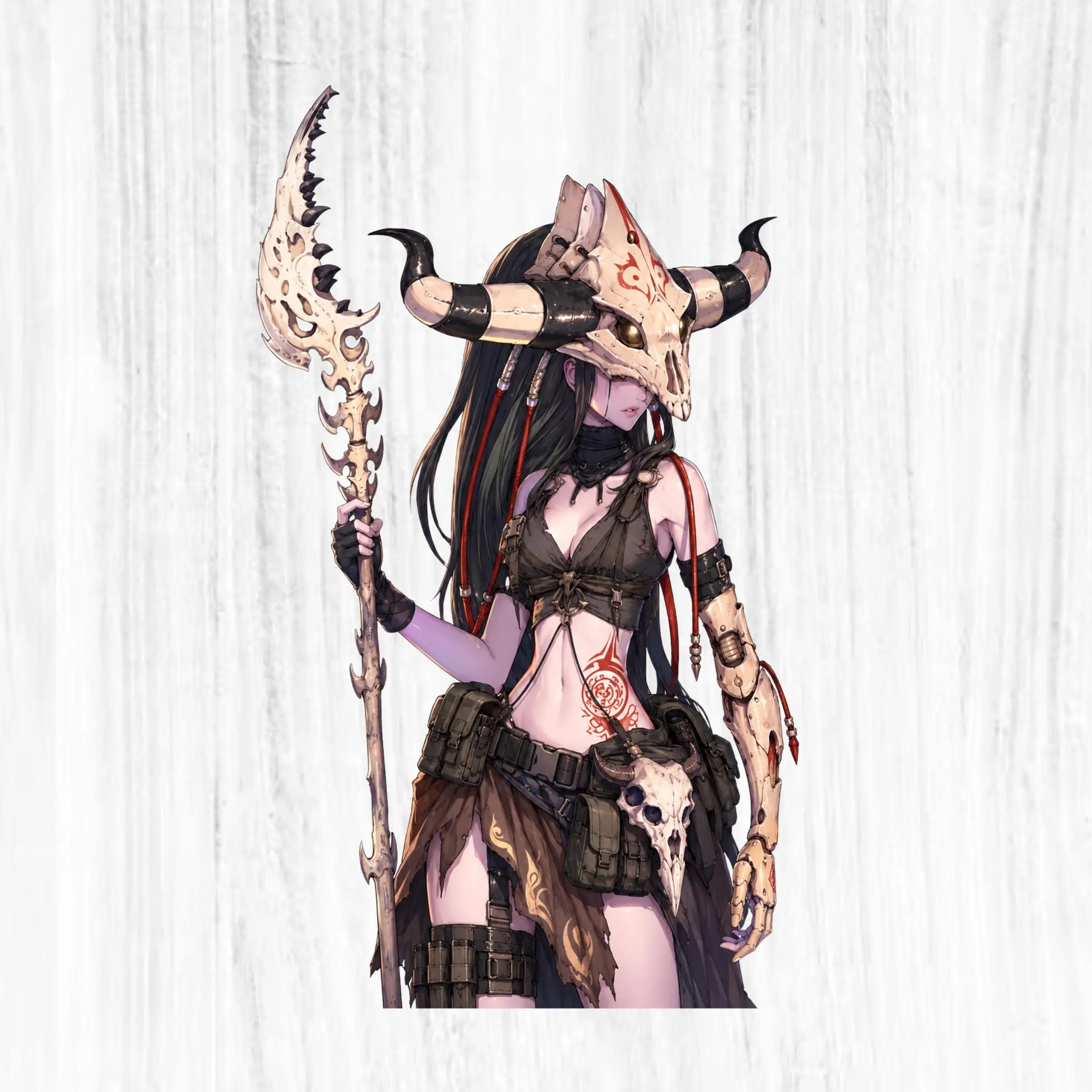Horned Skull Huntress Sticker, Fantasy Tactical Warrior Vinyl Decal, Dark Anime Gift