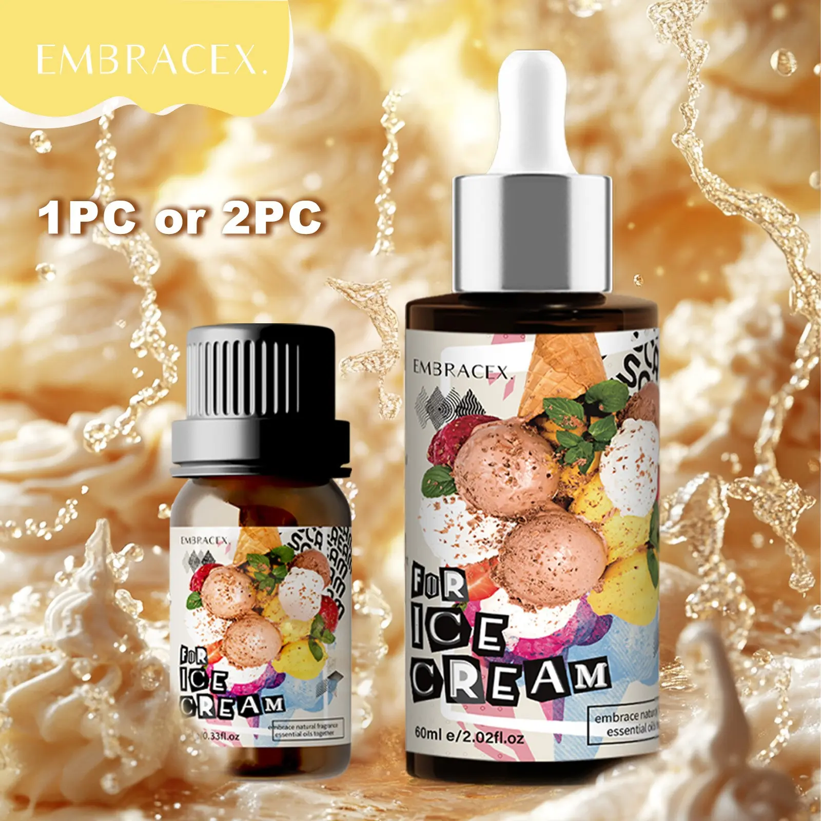 Vanilla Essential Oil Set, 10ML & 60ML, Long-Lasting Fragrance, Alcohol-Free, Ideal for Skin Care, Body Massage, Nail Care, Air Freshener