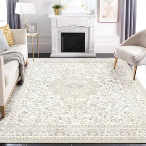 Vintage, 1 Count Non-slip Soft Floor Mat, Decorative Carpet, Floral Pattern Rug for Home Living Room Bedroom Kitchen