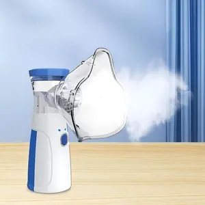 Portable Nebulizer for Adults & Kids Handheld Mesh Design – Ultrasonic Rechargeable Nebulizer with Battery Included for Travel & Home Use (Blue & White) with Skin Care Glow