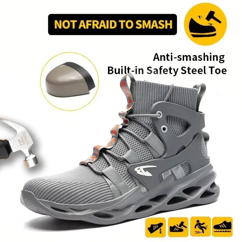 High Top Electrical Hazard Work Shoes Breathable Anti Crushing Steel Toe