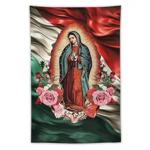 Our Lady of Guadalupe Tapestry - Virgin Mary & Mexican Flag Wall Hanging for Spiritual Home Decor Gift