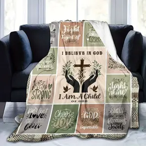 Inspirational Christian Flannel Throw Blanket with Bible Verses - Soft 280GSM Religious Gift for Men & Women, Catholic & Faith-Based