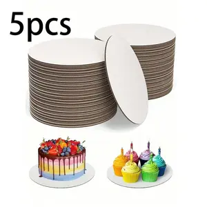 Set of 5 Round White Cake Boards (8/10/12 inches) — Featuring a corrugated cardboard base, these are ideal for baking, DIY cakes, desserts, wedding celebrations, birthday parties, snacks, cupcake display trays, themed parties, cake decorating supplies, we