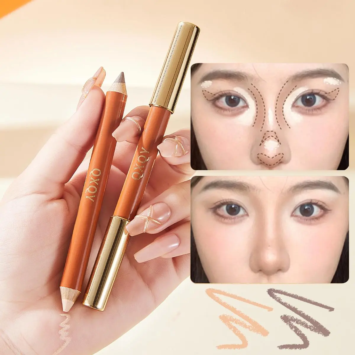 QXQY Dual Head Contouring Pen, Full Face Contour, Highlight, Silky Color Rendering, 3D Decoration Stick