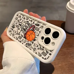 A matte phone case with printed cartoon basketball style pattern, suitable for iPhone 17 Air/16 Plus/15 Pro Max/14 Pro/13/12/11/XS Max/X phone case, the best choice for holiday gifts to family, friends, lovers, boyfriends, girlfriends TY672