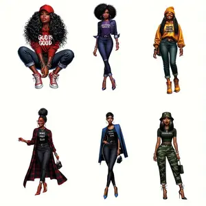 6pcs Black Woman Custom Designs Heat Transfer Sticker, DIY Craft Iron-On Decals For Clothes, T-Shirt Making, Pillow Decorating, Clothing Supplies & Appliques, Diy Material
