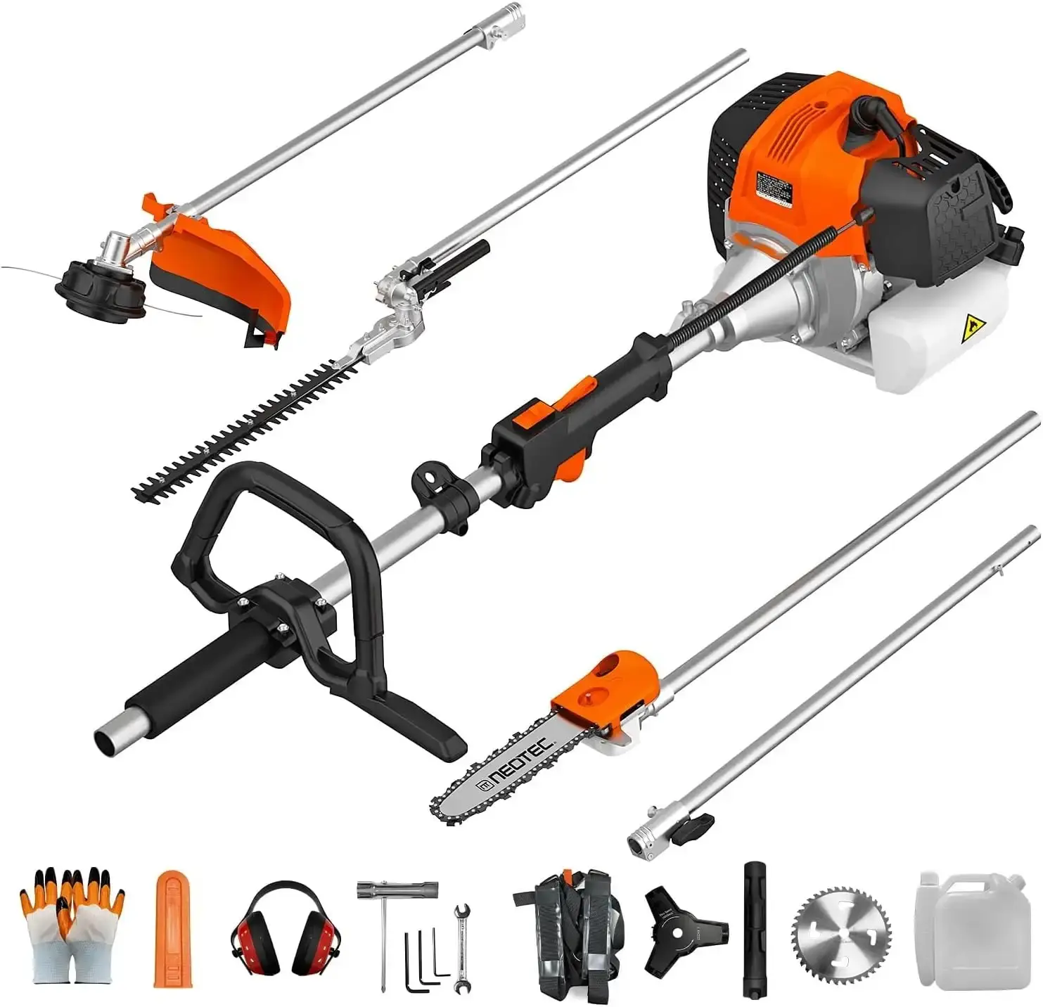 5 in 1 Gas Powered Weed Wacker, 2-Stroke Multi Functional Trimming Tools, Gas String Trimmer, Hedge Trimmer, Brush Cutter, Pole Saw Chainsaw Pruner with 31.5" Extension Pole