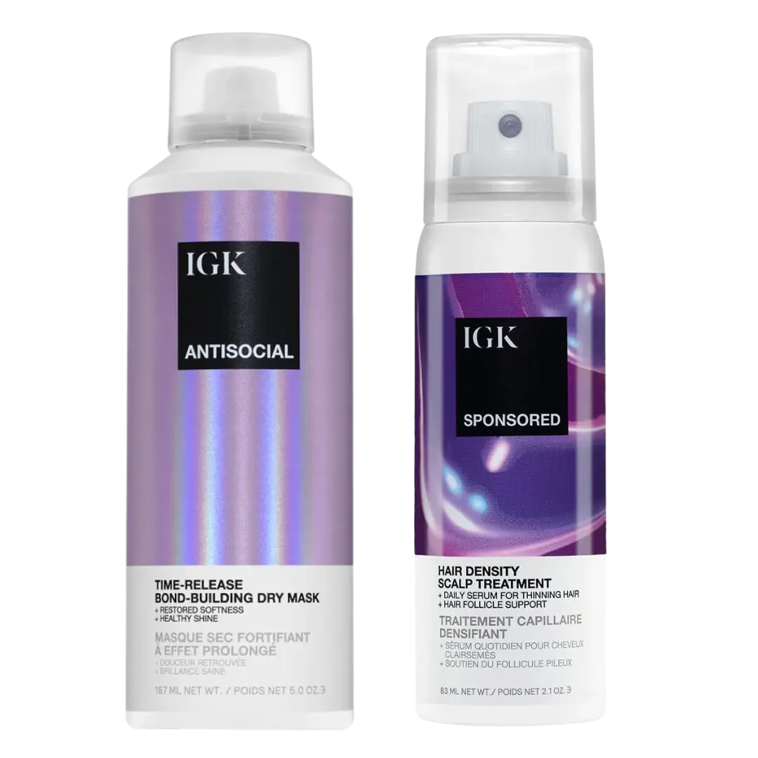 IGK ANTISOCIAL + SPONSORED BUNDLE | Bond-Building Hair Mask & Hair Density Scalp Serum | Longer Hair | Prevents Breakage + Softens + Shine + Denser Looking Hair | 250ml | 7.1 oz Conditioner Haircare