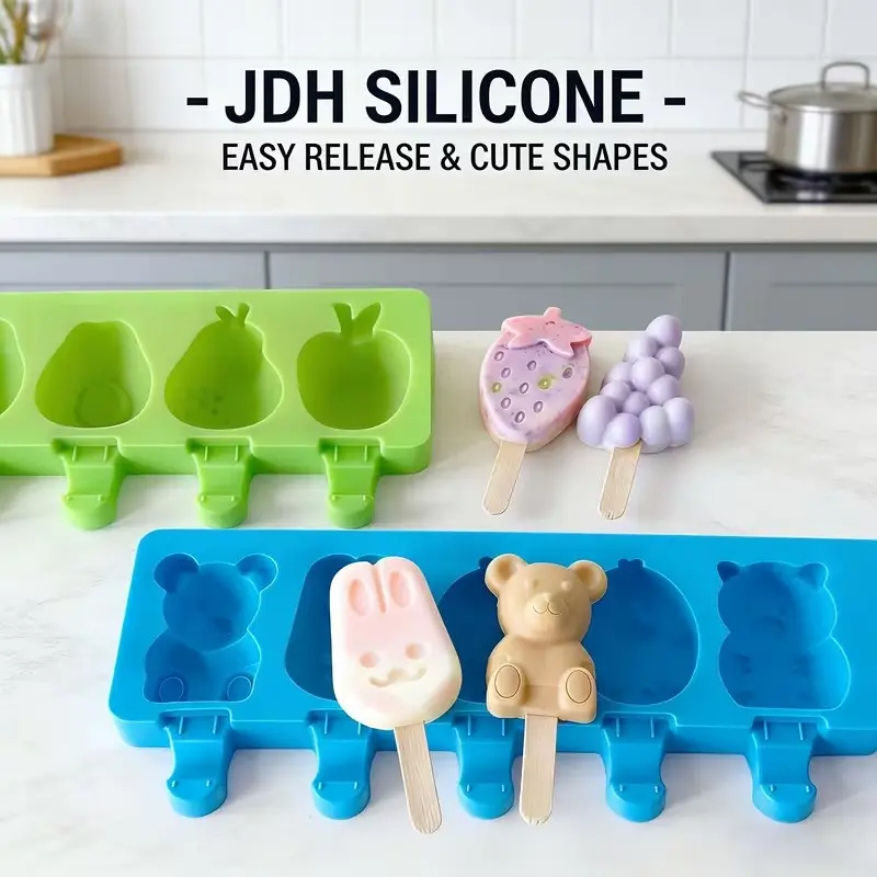 Jdh Silicone Eight-Cavity Ice Cream Mold, Kitchen Gadgets, Perfect for Summer Cooling, High-Temperature Resistant, Easy to Release, Ideal for Baking Creators, Desserts