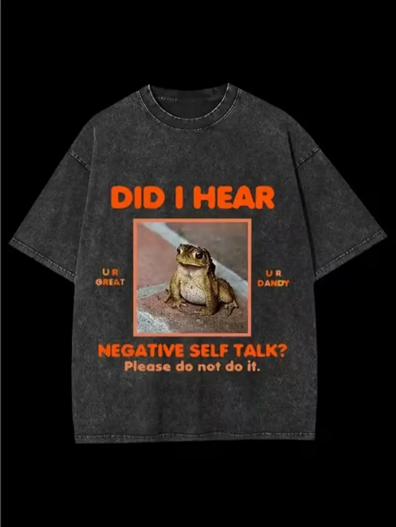 Washed cotton "Hear the Frog Speak" graphic T-shirt; premium batik-style cotton vintage-fashion tee; women's T-shirt; a hit for everyday wear; perfect for holidays and gifting (unisex); comfortable, loose fit; versatile and trendy; pure cotton washed tee.