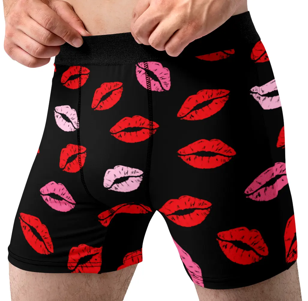 Random Stock Apparel Red Pink Lipstick Kisses Men's Boxer Briefs Valentine's Day Underwear