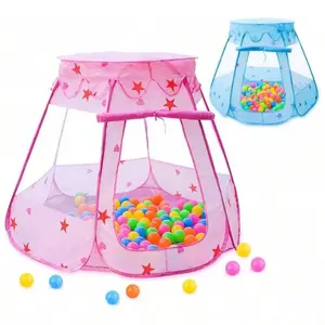 1pcs Hexagon Children'S Tent Game House With Fence Indoor Outdoor Playard Princess Tent & Ocean Ball Pool, Foldable Fabric (No ball) Playhouse
