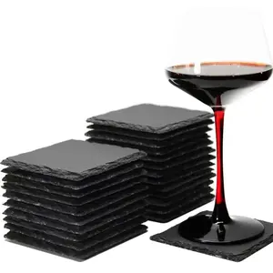 24 Pack 4 x 4 Inch Gorgeous Black Slate Stone Coasters Bulk Square Coaster for Laser Engraving,Painting,Drink Bar Kitchen Home,DIY Handmade Natural Rough Edge,Set of 24