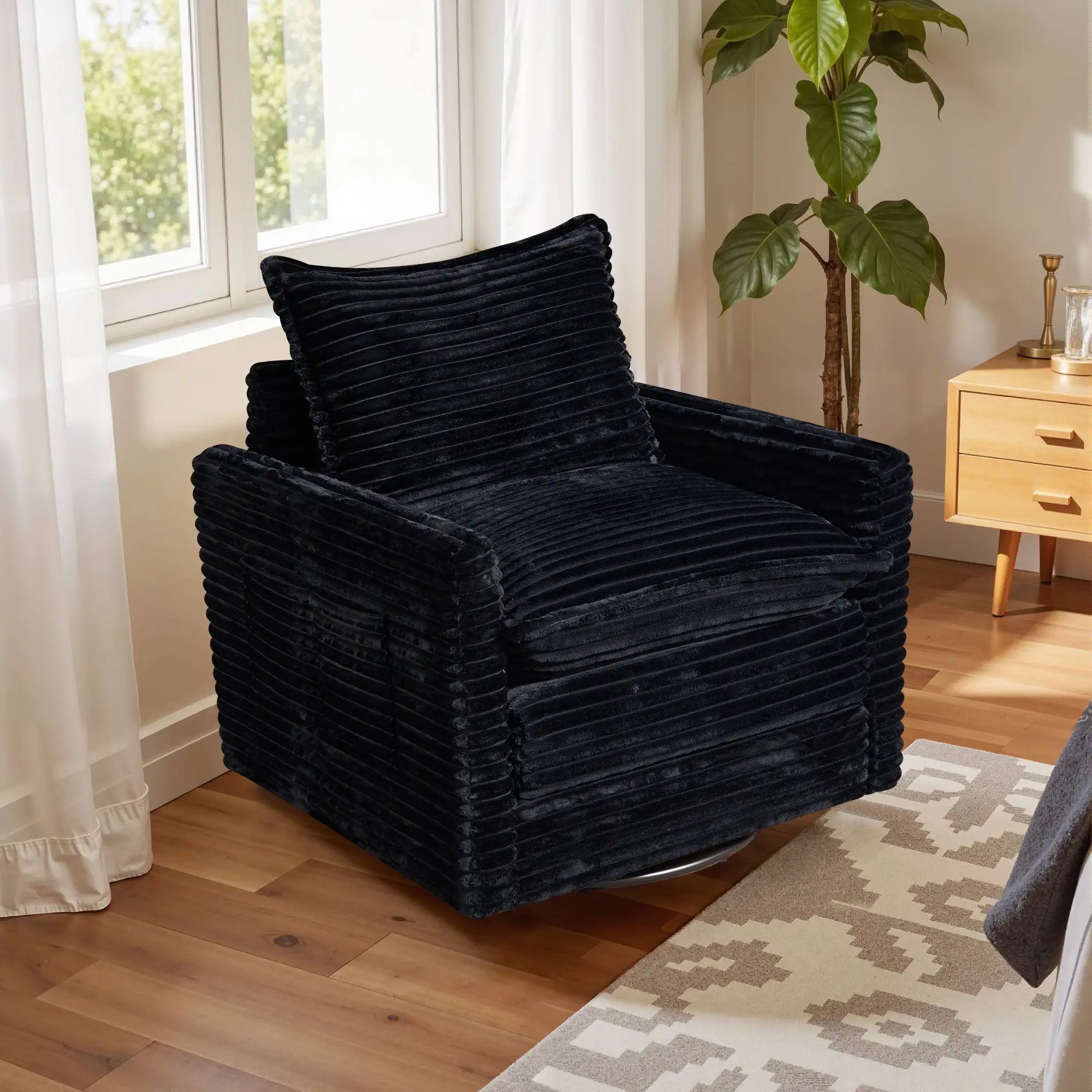 Swivel Chair, 360 Degree Round Swivel Accent Chair for Living Room, Modern Upholstered Accent Chair,Comfy Armchairs for Bedroom,Bedroom,Office,Reading Room