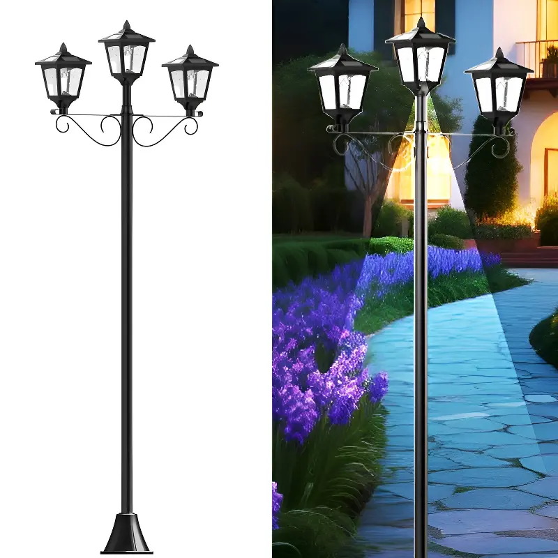 72" Solar Lamp Post Light - 3 Bright LED Heads! Auto Dusk to DawnWaterproof for Driveway, Garden, Yard - Easy Install!