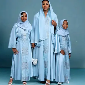 Sky Blue Embroidered Abaya for Mother and Daughter